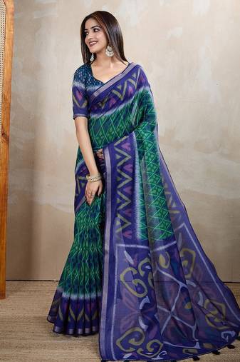 Light green printed art silk designer pallu saree