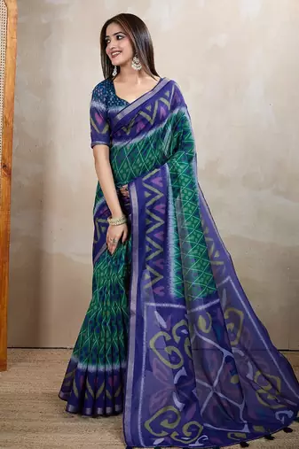 Light green printed art silk designer pallu saree