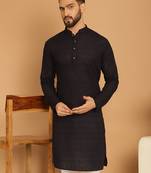 Black chikankari cotton embroidery men kurta