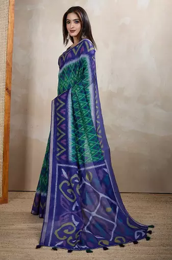 Light green printed art silk designer pallu saree