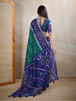 Light green printed art silk designer pallu saree 3