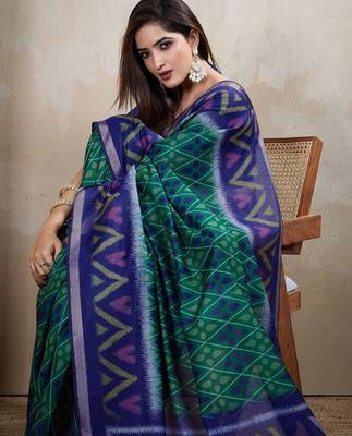Light green printed art silk designer pallu saree 4