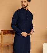 Navy blue chikankari cotton embroidery men kurta