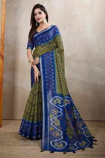 Mehendi printed art silk designer pallu saree