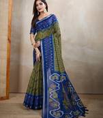 Mehendi printed art silk designer pallu saree