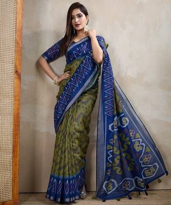 Mehendi printed art silk designer pallu saree 2
