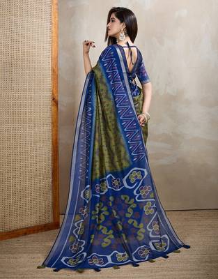 Mehendi printed art silk designer pallu saree 3