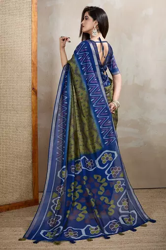 Mehendi printed art silk designer pallu saree