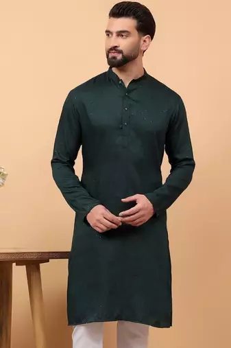 Green sequins work rayon men kurta