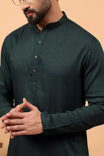 Green sequins work rayon men kurta
