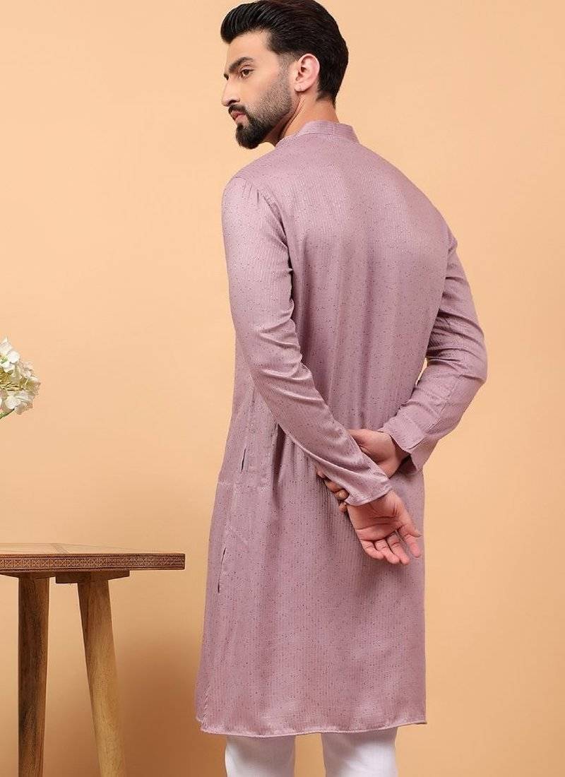 Lavender sequins work rayon men kurta
