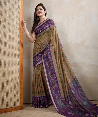 Mustard printed art silk designer pallu saree 2