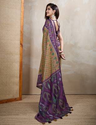 Mustard printed art silk designer pallu saree 3