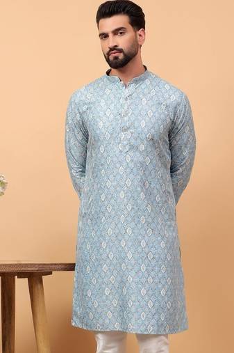 Blue sequins work aari men kurta