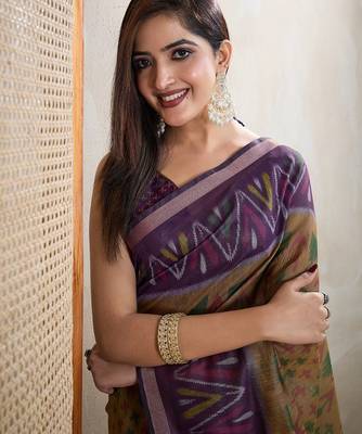 Mustard printed art silk designer pallu saree 4