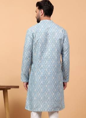 Blue sequins work aari men kurta 2