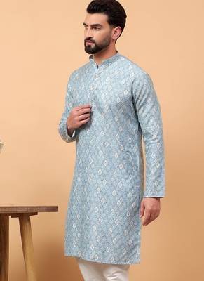 Blue sequins work aari men kurta 3