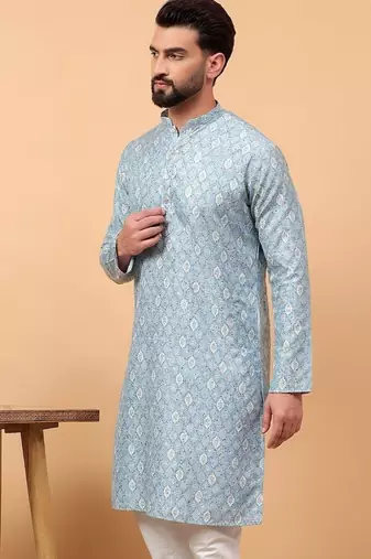 Blue sequins work aari men kurta