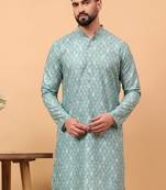 Green sequins work aari men kurta