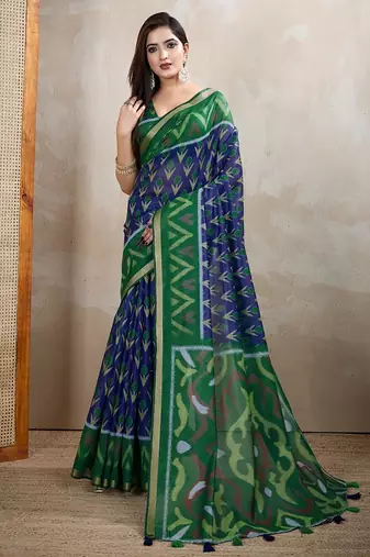 Purple printed art silk designer pallu saree