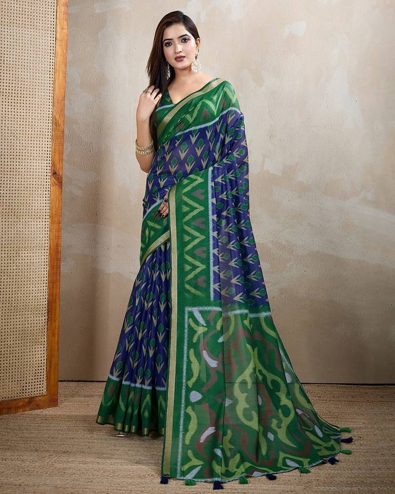 Purple printed art silk designer pallu saree