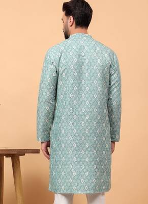 Green sequins work aari men kurta 2