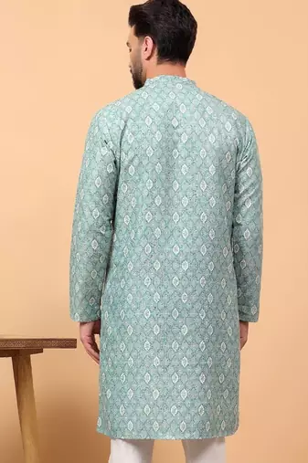 Green sequins work aari men kurta