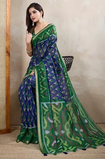 Purple printed art silk designer pallu saree