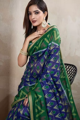 Purple printed art silk designer pallu saree