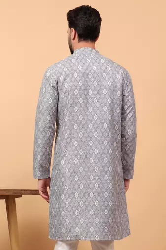 Grey sequins work aari men kurta