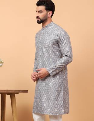 Grey sequins work aari men kurta 3