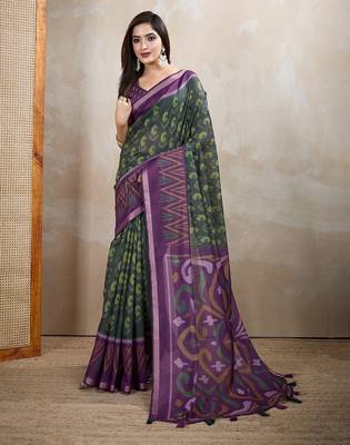 Grey printed art silk designer pallu saree 1