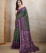 Grey printed art silk designer pallu saree