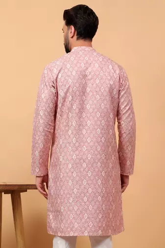 Pink sequins work aari men kurta