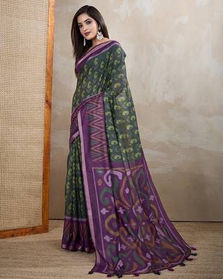 Grey printed art silk designer pallu saree 2