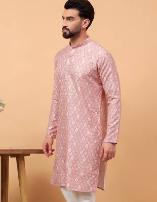 Pink sequins work aari men kurta 3