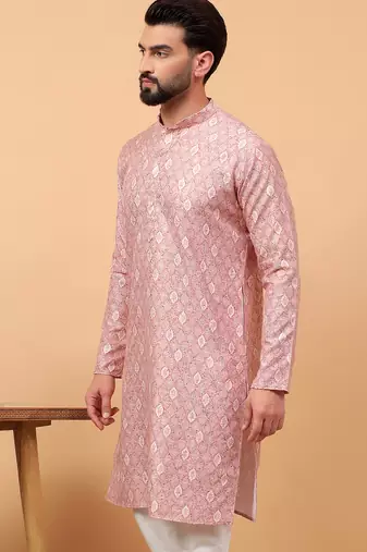 Pink sequins work aari men kurta