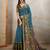 Teal printed art silk designer pallu saree