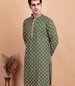 Green chikankari cotton embroidery men kurta