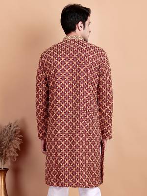 Maroon chikankari cotton embroidery men kurta 2