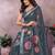 Grey printed art silk designer pallu saree