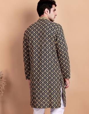 Navy blue chikankari cotton embroidery men kurta 2