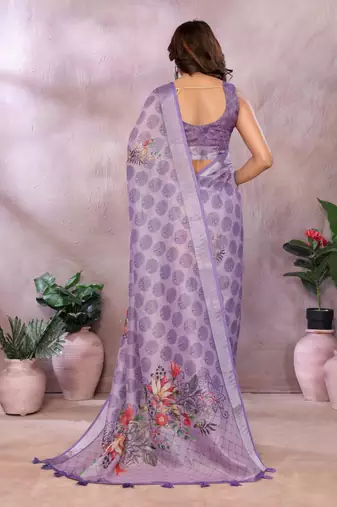 Light lavender printed art silk designer pallu saree