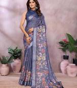Purple printed art silk designer pallu saree