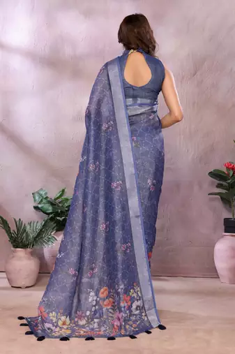 Purple printed art silk designer pallu saree
