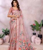 Peach printed art silk designer pallu saree