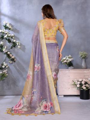 Light purple printed art silk designer pallu saree 3