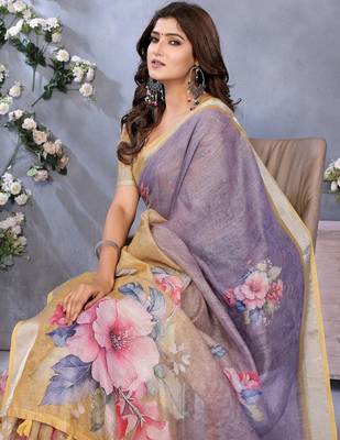 Light purple printed art silk designer pallu saree 4