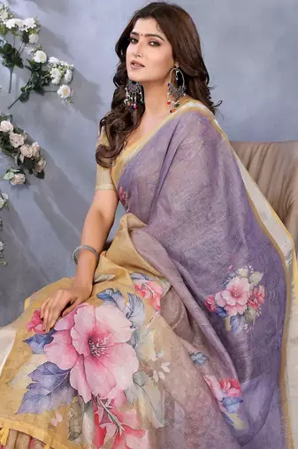 Light purple printed art silk designer pallu saree