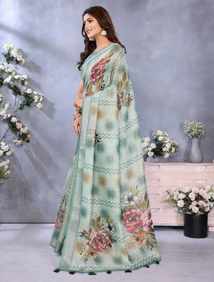 Light green printed art silk designer pallu saree 2